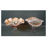 Two Dugan Peach Opal Carnival Glass Compotes