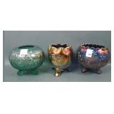 Three Piece Carnival Glass Rose Bowl Lot