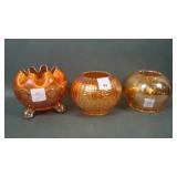 Three Marigold Carnival Glass Rose Bowls