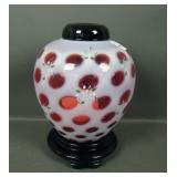 Fenton Cranberry Opal Coin Dot Covered Ginger Jar