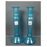 Two Diamond Harding Blue Candlestick Vases