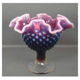 Fenton Plum Opal Hobnail Crimped Ruffled Compote