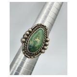 Vintage Green Turquoise Signed Ag Ring Sz 9 Tw