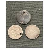 Lot Of 3 Silver Three Cent Pieces 1856, 1857