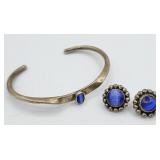 Sterling Blue Stone Earrings & Cuff Bracelet 25.7g