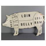 Vintage Pressed Metal Pig Sign Meat Cuts