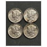 Lot Of 4 High Grade Mercury Silver Dimes