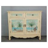 Painted Wood Hall Cabinet W/ Beach Theme