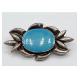 Sterling Turquoise Brooch Pin Tw 10.2g