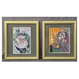 2x The Bid Watercolor Prints Matted & Framed