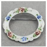 Lamode Sterling  Enamel Guilloche Flower Floral