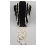 3 Strands Pearl Necklaces 60in 46in & 34in