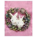 Rhinestone Enamel Large Easter Bunny Brooch Pin