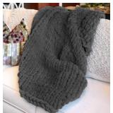 CHUNKY KNIT BLANKET THROW, HANDMADE WITH CHENILLE