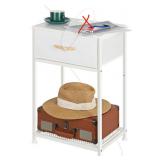 SMUSEI WHITE NIGHTSTAND WITH FABRIC DRAWER,