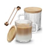 GLASS COFFEE MUGS WITH SEALABLE LIDS AND SPOONS