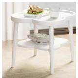 DYHOME 2-TIER WHITE SIDE TABLE, 43X43X48CM NO