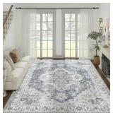 JINCHAN AREA RUG, 8X10IN. NAVY BLUE GREY