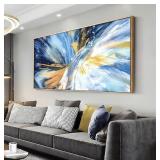 FRAMED ABSTRACT CANVAS ARTWORK  40X20IN