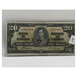 WWII PERIOD CANADA BANK NOTE $20 FINE