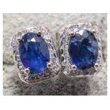 SILVER SAPPHIURE 1CT AND CZ  EARRINGS