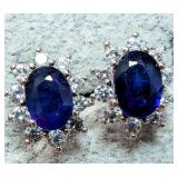 SILVER SAPPHIRE 2CT & CZ   EARRINGS