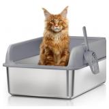 EOSARCU STAINLESS STEEL CAT LITTER BOX, 16 X 24 X