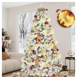 7FT SNOW FLOCKED CHRISTMAS TREE, ARTIFICIAL