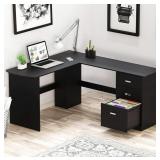 SHW L-SHAPED HOME OFFICE WOOD CORNER DESK WITH 3