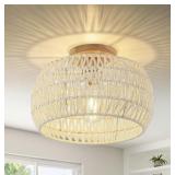 CREAM WHITE RATTAN LIGHT FIXTURES BOHO CEILING