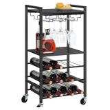 BLACK WINE RACK WITH WHEELS - HOLDS 12 BOTTLES