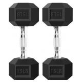 15LB RUBBER ENCASED HEX DUMBBELLS, SET OF 2