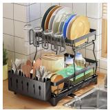 2 TIER DISH DRYING RACK AND DRAINBOARD FOR