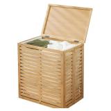 MDESIGN BAMBOO WOOD FOLDABLE LAUNDRY BASKET