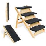 FOESINU 2-IN-1 DOG STAIRS/RAMP  4 STEPS  FOLDABLE