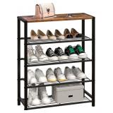 SHOE RACK  5 TIER METAL & WOOD  RUSTIC BROWN