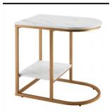 2-TIER C-SHAPED SIDE TABLE WITH FAUX MARBLE TABLET