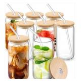 20PCS DRINKING GLASSES WITH BAMBOO LIDS & GLASS ST