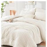 HYMOKEGE IVORY KING COMFORTER SET  SEERSUCKER BED