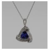 9kt WHITE GOLD / TANZANITE & DIAMOND PENDANT