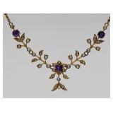 14kt YELLOW GOLD / SEED PEARL & AMETHYST NECKLACE