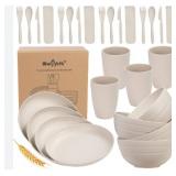 Wheat Straw Dinnerware Set, 28pcs Plastic Plates