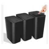 3 Pack Mini Black Office Garbage Cans With Lids