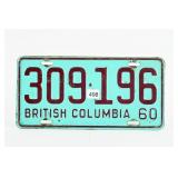 1960 BRITISH COLUMBIA LICENSE PLATE