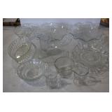 GROUP OF GLASS SERVING PLATTERS, MEASUING CUP,