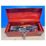 Red Metal Toolbox with Assorted Hand Tools