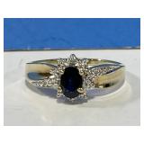 10 Kt Gold Blue Sapphire Ring Size 6 3/4