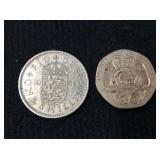 England: One Shilling 1953. Twenty Pence 1998