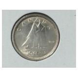 1937 Ms-63 Canadian Silver 10 Cents