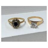 2x Costume Rings With Clear Stones Size 9 & 10